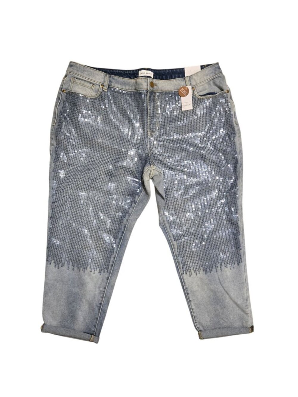 Lane Bryant Signature Fit Boyfriend Mid Rise Jeans Sequins Size 22 Cuffed NWT